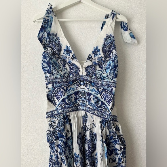 Camilla tie shoulder dress blue white glaze and graze Size Large - Picture 4 of 16